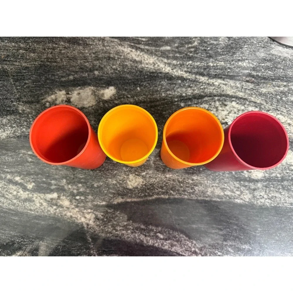 Vintage Tupperware Tumblers Set of 4 Harvest Colors Red Orange Yellow 16oz